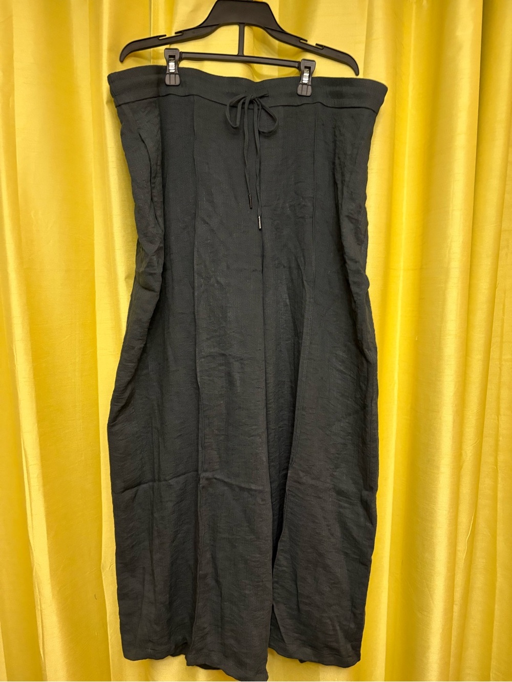 Black Strapless Drawstring Linen-Blend pants